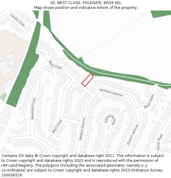 30, WEST CLOSE, POLEGATE, BN26 6EL: Location map and indicative extent of plot