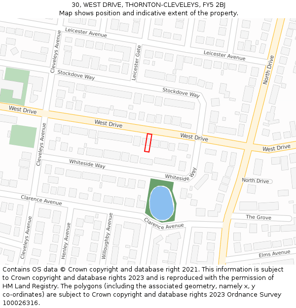 30, WEST DRIVE, THORNTON-CLEVELEYS, FY5 2BJ: Location map and indicative extent of plot