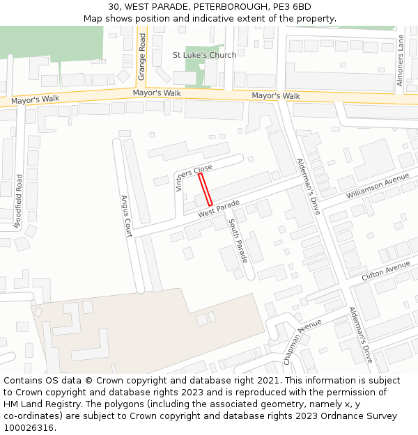 30, WEST PARADE, PETERBOROUGH, PE3 6BD: Location map and indicative extent of plot