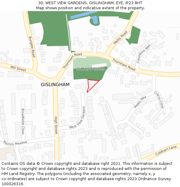 30, WEST VIEW GARDENS, GISLINGHAM, EYE, IP23 8HT: Location map and indicative extent of plot