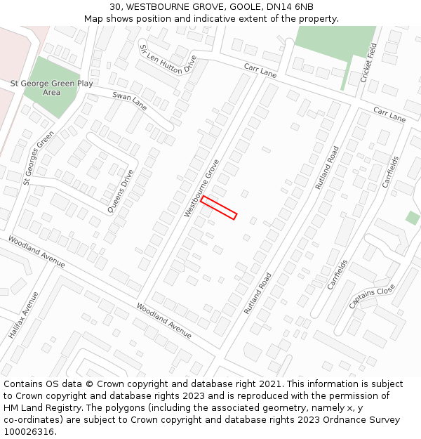 30, WESTBOURNE GROVE, GOOLE, DN14 6NB: Location map and indicative extent of plot