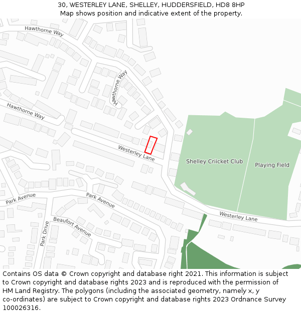 30, WESTERLEY LANE, SHELLEY, HUDDERSFIELD, HD8 8HP: Location map and indicative extent of plot