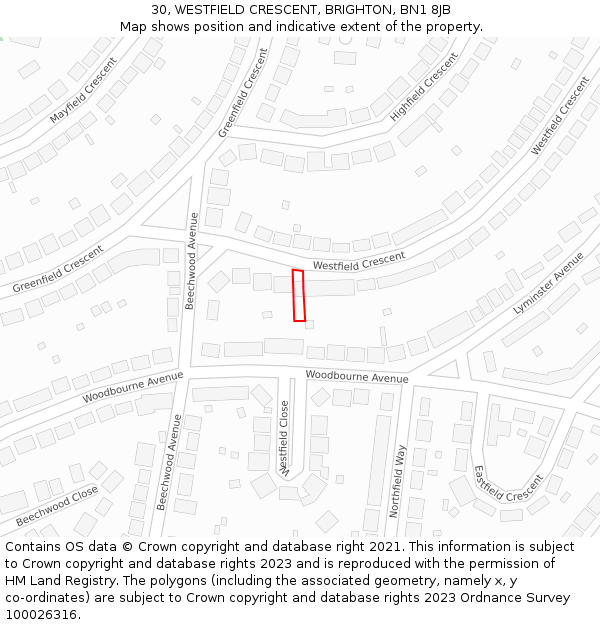 30, WESTFIELD CRESCENT, BRIGHTON, BN1 8JB: Location map and indicative extent of plot