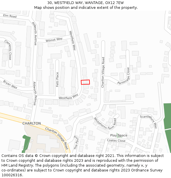 30, WESTFIELD WAY, WANTAGE, OX12 7EW: Location map and indicative extent of plot