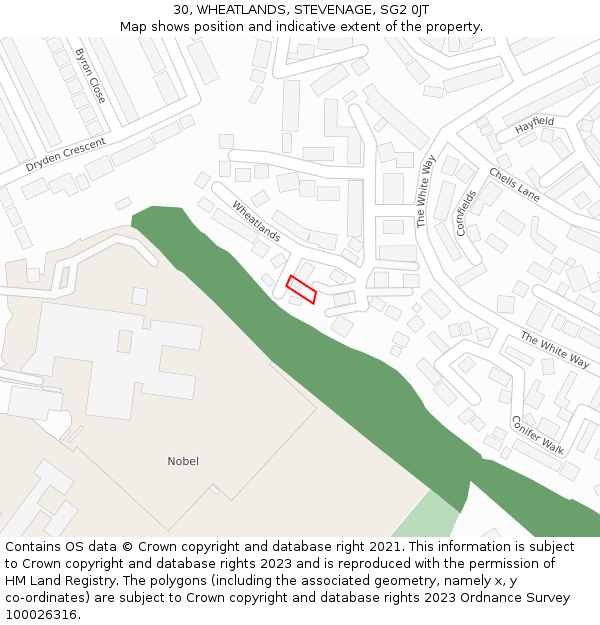 30, WHEATLANDS, STEVENAGE, SG2 0JT: Location map and indicative extent of plot