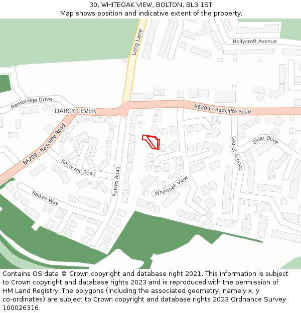 30, WHITEOAK VIEW, BOLTON, BL3 1ST: Location map and indicative extent of plot