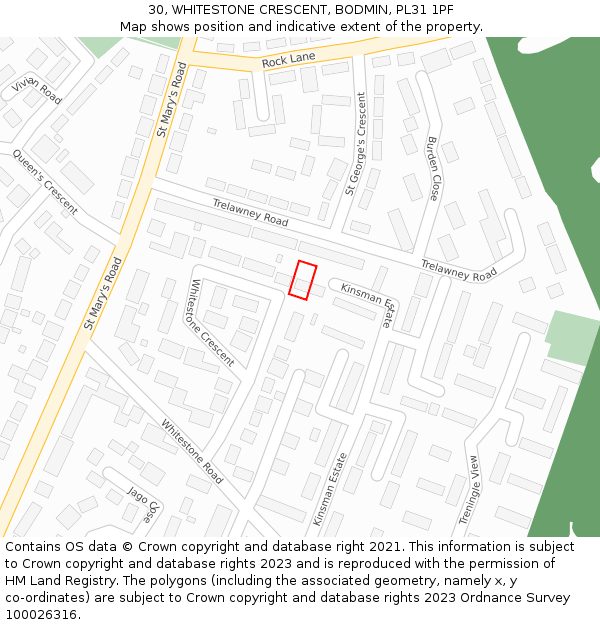 30, WHITESTONE CRESCENT, BODMIN, PL31 1PF: Location map and indicative extent of plot