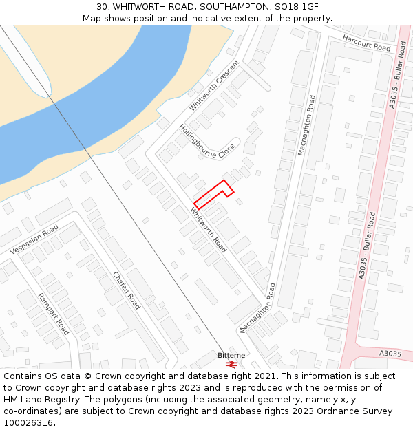 30, WHITWORTH ROAD, SOUTHAMPTON, SO18 1GF: Location map and indicative extent of plot