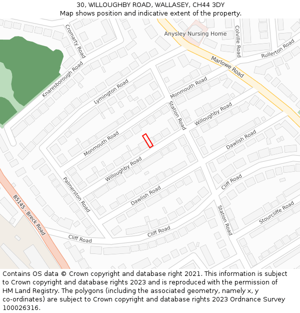 30, WILLOUGHBY ROAD, WALLASEY, CH44 3DY: Location map and indicative extent of plot