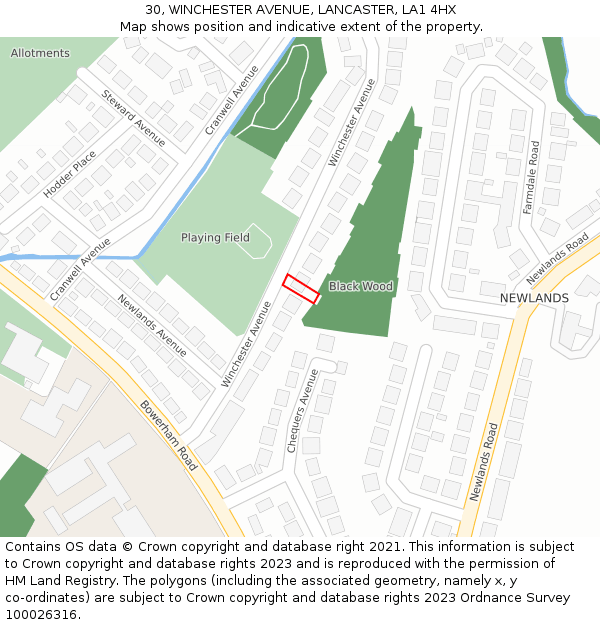 30, WINCHESTER AVENUE, LANCASTER, LA1 4HX: Location map and indicative extent of plot