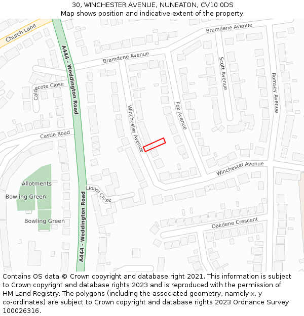 30, WINCHESTER AVENUE, NUNEATON, CV10 0DS: Location map and indicative extent of plot