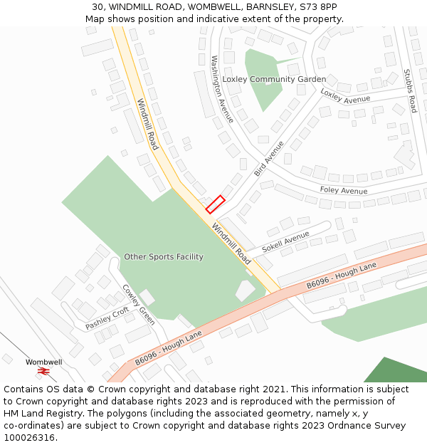 30, WINDMILL ROAD, WOMBWELL, BARNSLEY, S73 8PP: Location map and indicative extent of plot