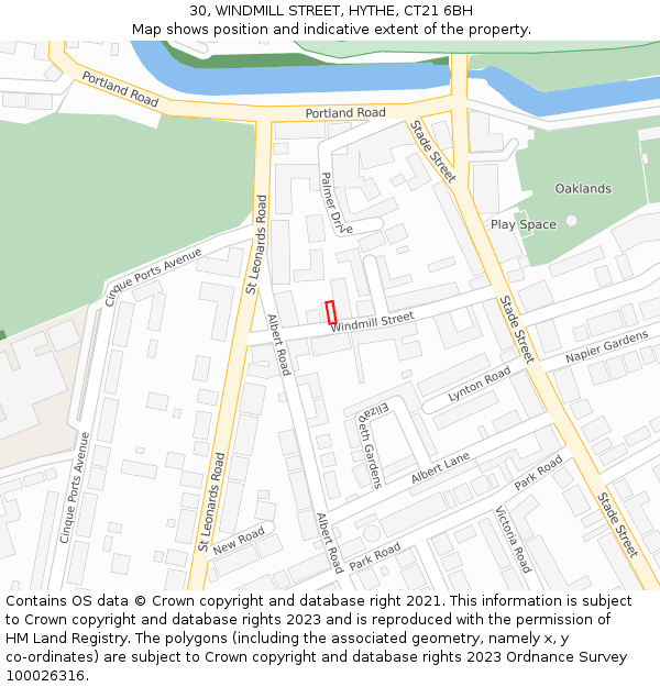 30, WINDMILL STREET, HYTHE, CT21 6BH: Location map and indicative extent of plot