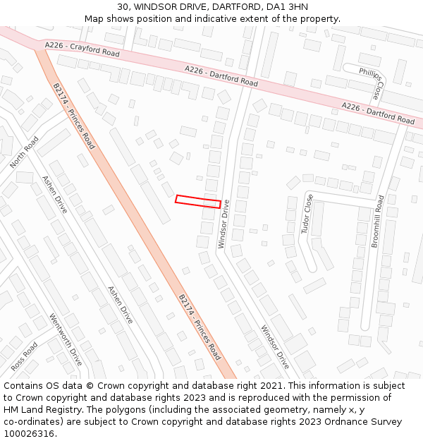 30, WINDSOR DRIVE, DARTFORD, DA1 3HN: Location map and indicative extent of plot