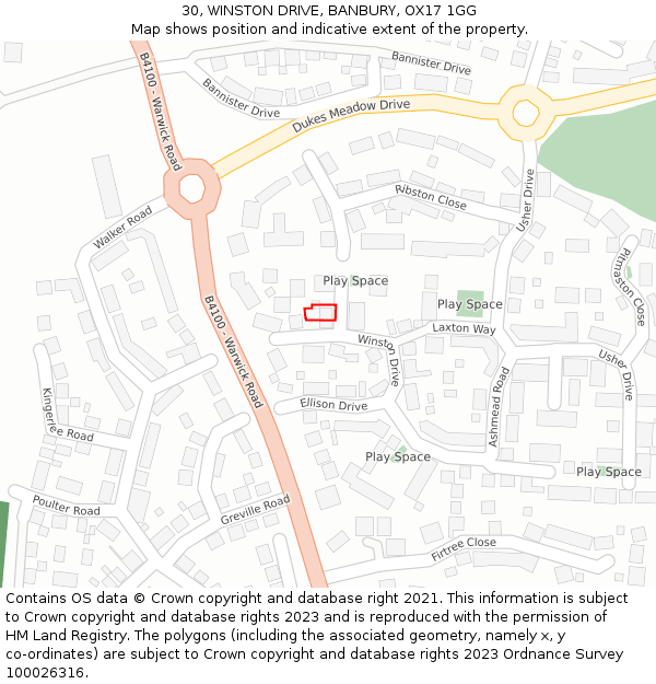 30, WINSTON DRIVE, BANBURY, OX17 1GG: Location map and indicative extent of plot