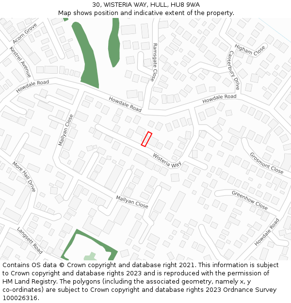 30, WISTERIA WAY, HULL, HU8 9WA: Location map and indicative extent of plot