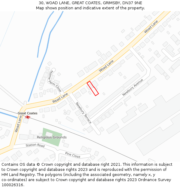 30, WOAD LANE, GREAT COATES, GRIMSBY, DN37 9NE: Location map and indicative extent of plot
