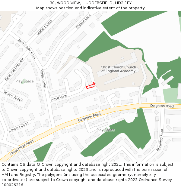 30, WOOD VIEW, HUDDERSFIELD, HD2 1EY: Location map and indicative extent of plot