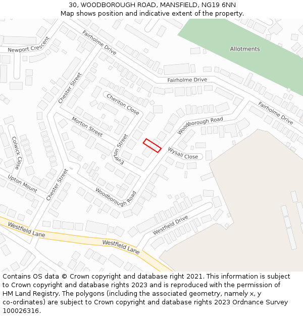 30, WOODBOROUGH ROAD, MANSFIELD, NG19 6NN: Location map and indicative extent of plot