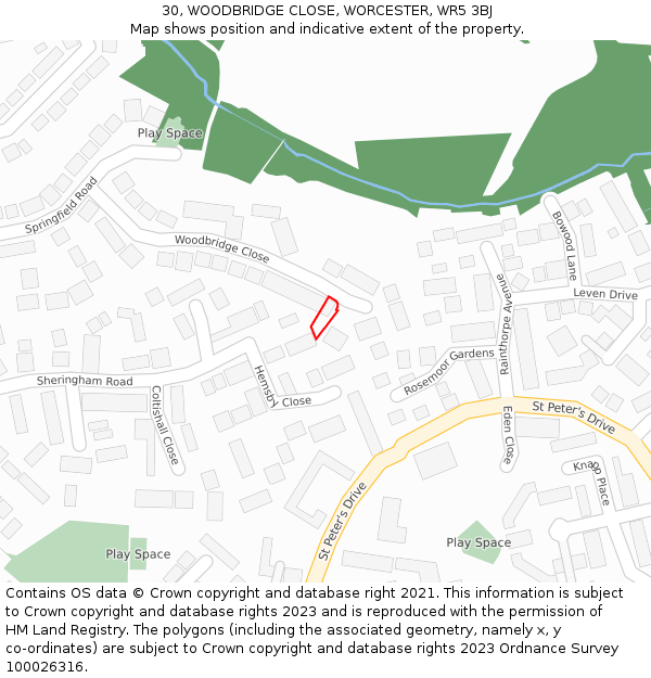 30, WOODBRIDGE CLOSE, WORCESTER, WR5 3BJ: Location map and indicative extent of plot