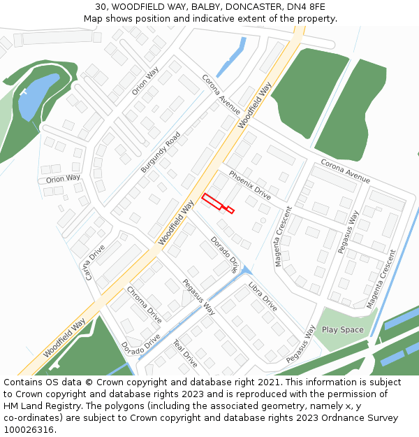 30, WOODFIELD WAY, BALBY, DONCASTER, DN4 8FE: Location map and indicative extent of plot