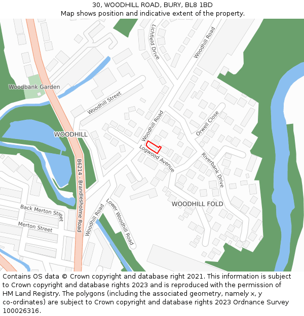 30, WOODHILL ROAD, BURY, BL8 1BD: Location map and indicative extent of plot