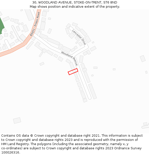 30, WOODLAND AVENUE, STOKE-ON-TRENT, ST6 8ND: Location map and indicative extent of plot