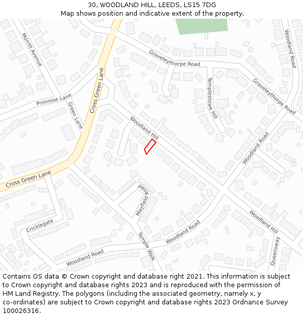30, WOODLAND HILL, LEEDS, LS15 7DG: Location map and indicative extent of plot