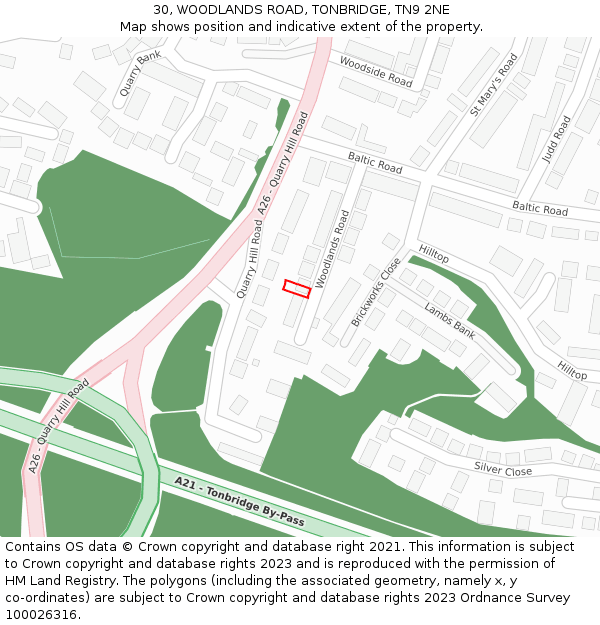 30, WOODLANDS ROAD, TONBRIDGE, TN9 2NE: Location map and indicative extent of plot