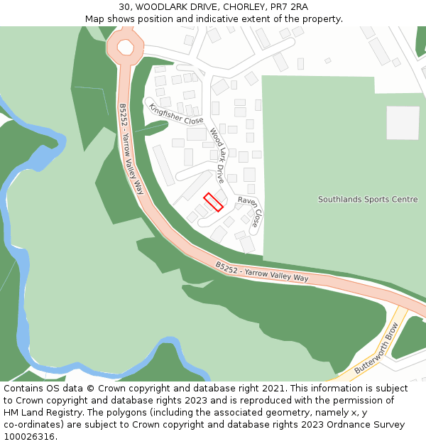 30, WOODLARK DRIVE, CHORLEY, PR7 2RA: Location map and indicative extent of plot