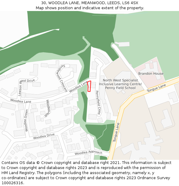 30, WOODLEA LANE, MEANWOOD, LEEDS, LS6 4SX: Location map and indicative extent of plot