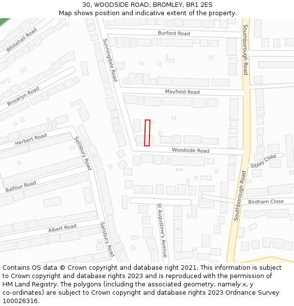 30, WOODSIDE ROAD, BROMLEY, BR1 2ES: Location map and indicative extent of plot