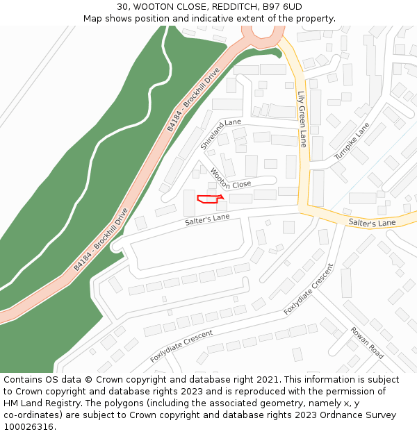 30, WOOTON CLOSE, REDDITCH, B97 6UD: Location map and indicative extent of plot