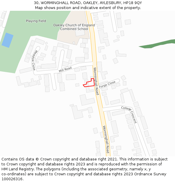 30, WORMINGHALL ROAD, OAKLEY, AYLESBURY, HP18 9QY: Location map and indicative extent of plot