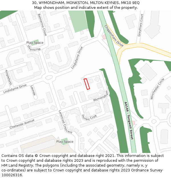30, WYMONDHAM, MONKSTON, MILTON KEYNES, MK10 9EQ: Location map and indicative extent of plot