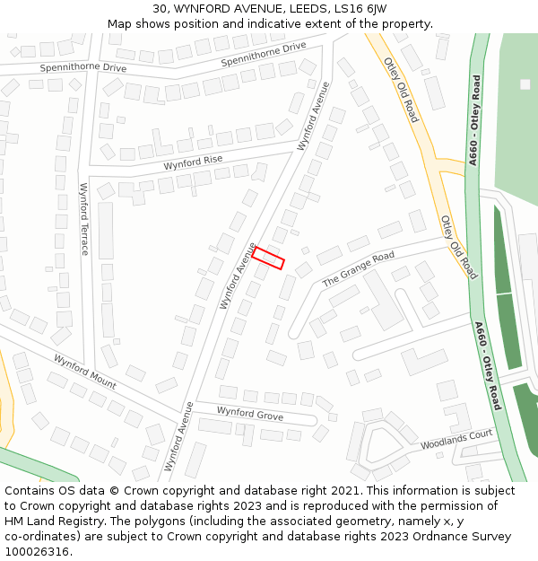 30, WYNFORD AVENUE, LEEDS, LS16 6JW: Location map and indicative extent of plot