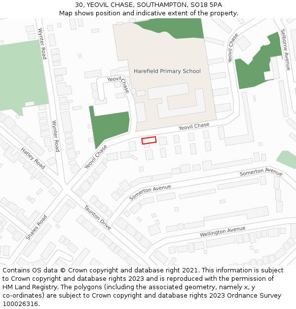 30, YEOVIL CHASE, SOUTHAMPTON, SO18 5PA: Location map and indicative extent of plot