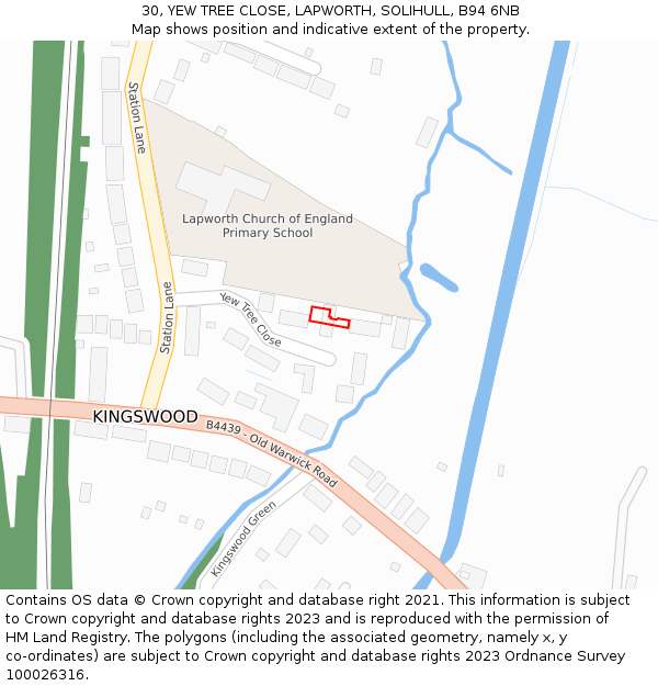 30, YEW TREE CLOSE, LAPWORTH, SOLIHULL, B94 6NB: Location map and indicative extent of plot