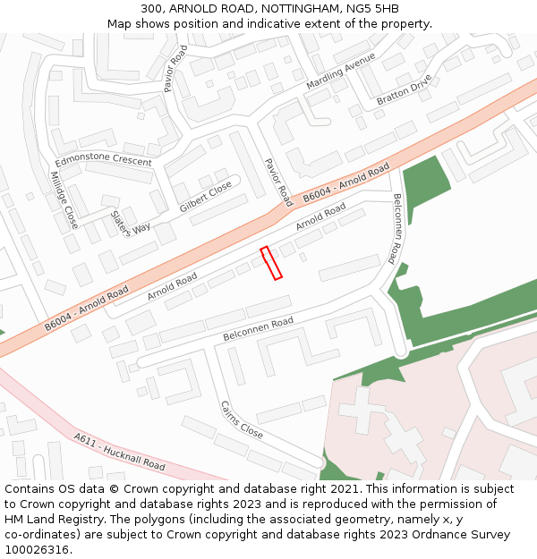 300, ARNOLD ROAD, NOTTINGHAM, NG5 5HB: Location map and indicative extent of plot