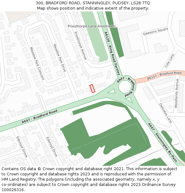 300, BRADFORD ROAD, STANNINGLEY, PUDSEY, LS28 7TQ: Location map and indicative extent of plot