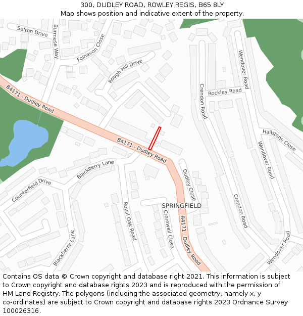300, DUDLEY ROAD, ROWLEY REGIS, B65 8LY: Location map and indicative extent of plot