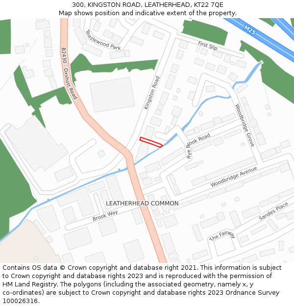 300, KINGSTON ROAD, LEATHERHEAD, KT22 7QE: Location map and indicative extent of plot