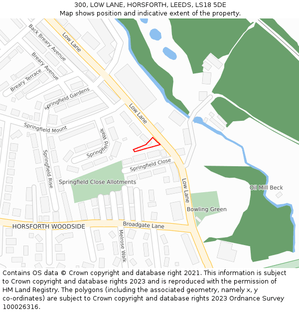300, LOW LANE, HORSFORTH, LEEDS, LS18 5DE: Location map and indicative extent of plot