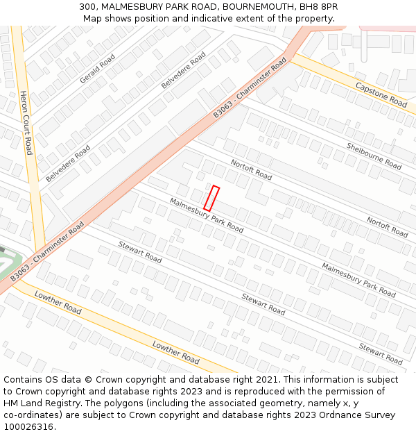 300, MALMESBURY PARK ROAD, BOURNEMOUTH, BH8 8PR: Location map and indicative extent of plot