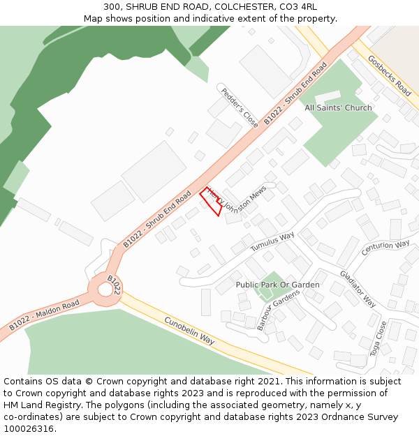 300, SHRUB END ROAD, COLCHESTER, CO3 4RL: Location map and indicative extent of plot