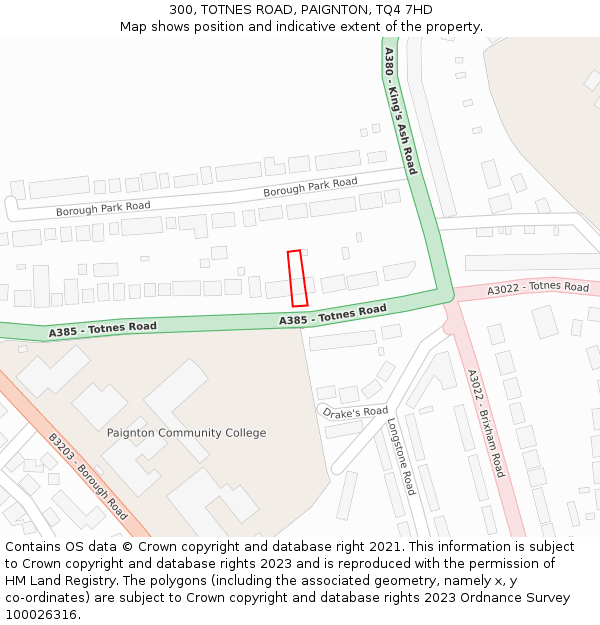 300, TOTNES ROAD, PAIGNTON, TQ4 7HD: Location map and indicative extent of plot