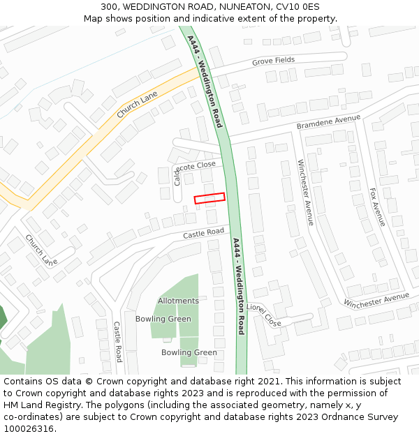 300, WEDDINGTON ROAD, NUNEATON, CV10 0ES: Location map and indicative extent of plot