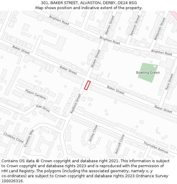 301, BAKER STREET, ALVASTON, DERBY, DE24 8SG: Location map and indicative extent of plot