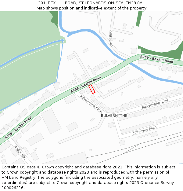 301, BEXHILL ROAD, ST LEONARDS-ON-SEA, TN38 8AH: Location map and indicative extent of plot