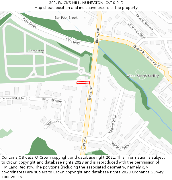 301, BUCKS HILL, NUNEATON, CV10 9LD: Location map and indicative extent of plot